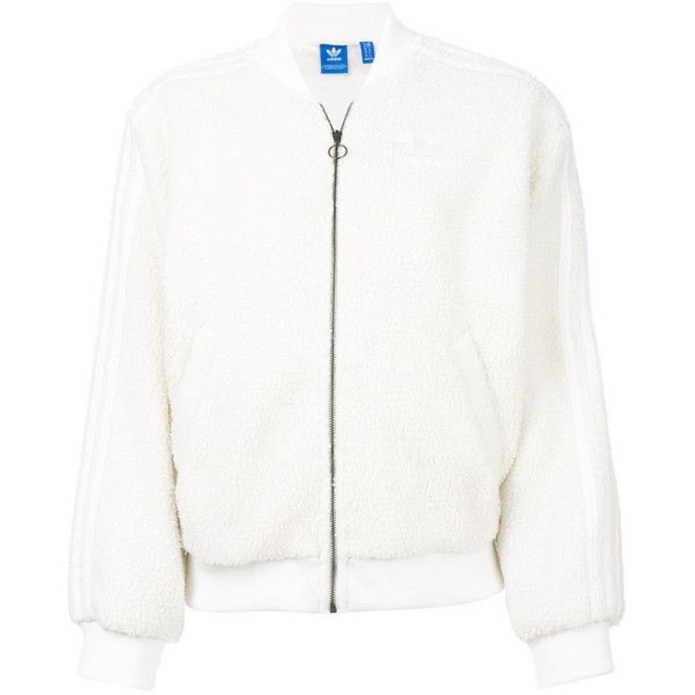 Adidas White Fleece Bomber Jacket